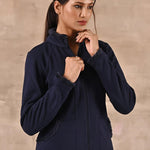 Navy Blue High-neck Jacket with Fur Details - Lakshita