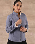 Blue Quilted Zipper Jacket with Slip Pockets - Lakshita