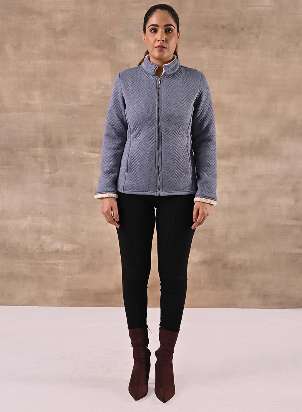 Blue Quilted Zipper Jacket with Slip Pockets - Lakshita