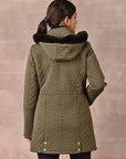 Dark Olive Quilted Jacket with attached Hood - Lakshita