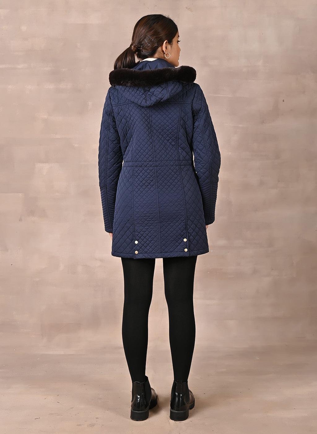 Navy Blue Quilted Jacket with attached Hood 22WLFJ04544A Lakshita