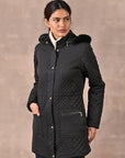 Black Quilted Jacket with attached Hood - Lakshita