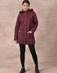Maroon Quilted Jacket with attached Hood - Lakshita