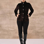 Brown Corduroy High Neck Jacket with Button Detailing - Lakshita