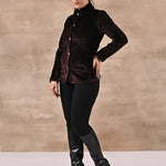 Brown Corduroy High Neck Jacket with Button Detailing - Lakshita