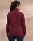 Wine Woolen Zip-front High-neck Jacket - Lakshita