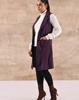 Purple Sleeveless Trench Coat with Notch Collar - Lakshita