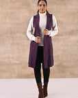 Purple Sleeveless Trench Coat with Notch Collar - Lakshita