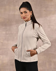 Ivory Woolen High Neck Jacket with Zip Front - Lakshita