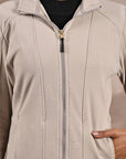 Ivory Woolen High Neck Jacket with Zip Front - Lakshita