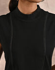 Black Sleeveless Winter Top with Fine Stich Detailing - Lakshita