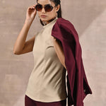 Beige Sleeveless Winter Top with Fine Stich Detailing - Lakshita