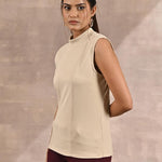 Beige Sleeveless Winter Top with Fine Stich Detailing - Lakshita