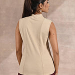 Beige Sleeveless Winter Top with Fine Stich Detailing - Lakshita
