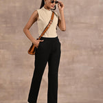 Beige Sleeveless Winter Top with Fine Stich Detailing - Lakshita