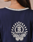 Navy Blue Woolen Kurta with Fine Embroidery - Lakshita