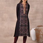 Purple Solid Kurta with Tribal Embroidery and Curved Hem - Lakshita
