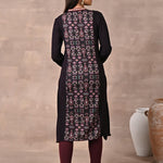 Purple Solid Kurta with Tribal Embroidery and Curved Hem - Lakshita