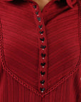 Red Textured Full Sleeve Kurti - Lakshita