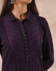 Purple Textured Full Sleeve Kurti - Lakshita