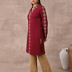 Maroon Solid Woolen Kurti with Foil Print - Lakshita