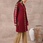 Maroon Solid Woolen Kurti with Foil Print - Lakshita