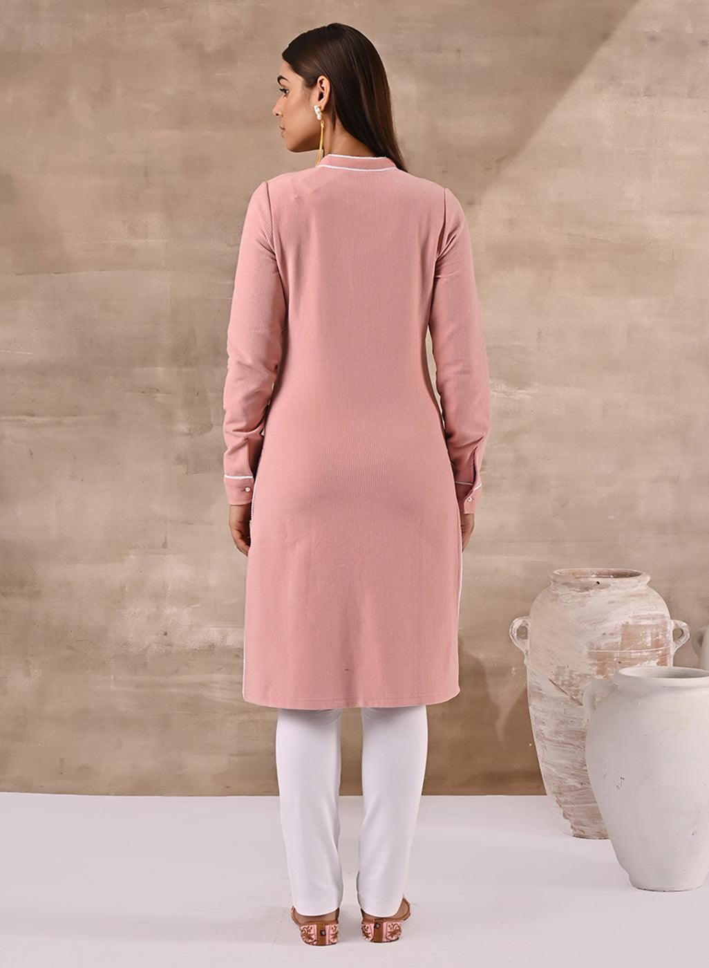 Full Sleeve Woolen Peach Striped Kurti22WLK070218A Lakshita