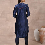 Navy Blue Princess Cut Solid Kurta with Gathered Sleeves - Lakshita