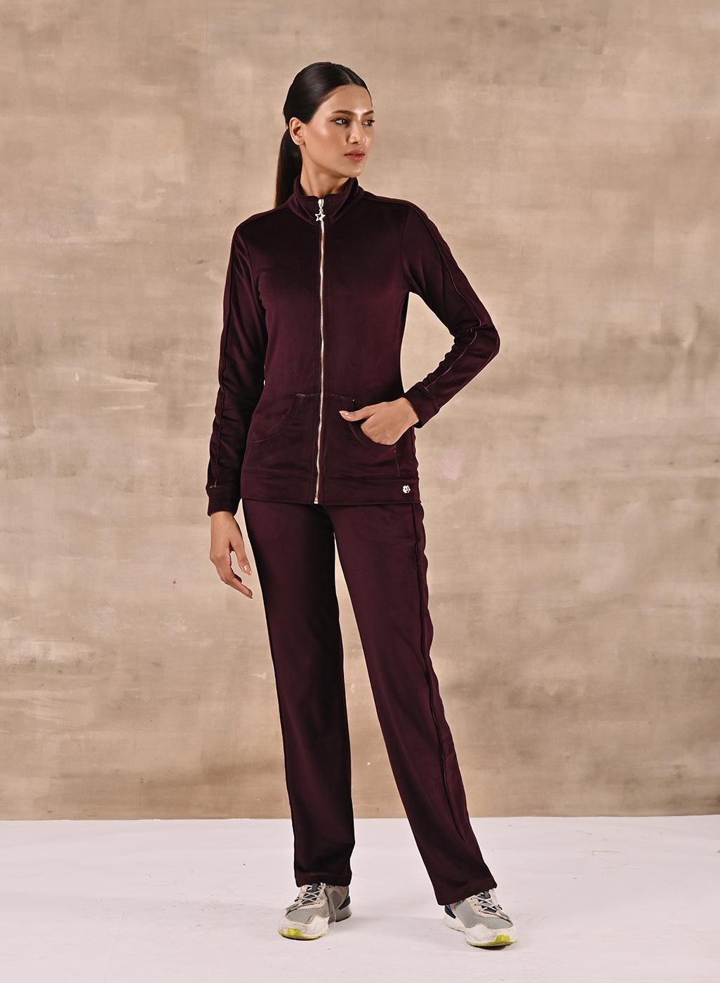 Maroon Tracksuit with Classic Collar and Zip Closure22WLVF04519