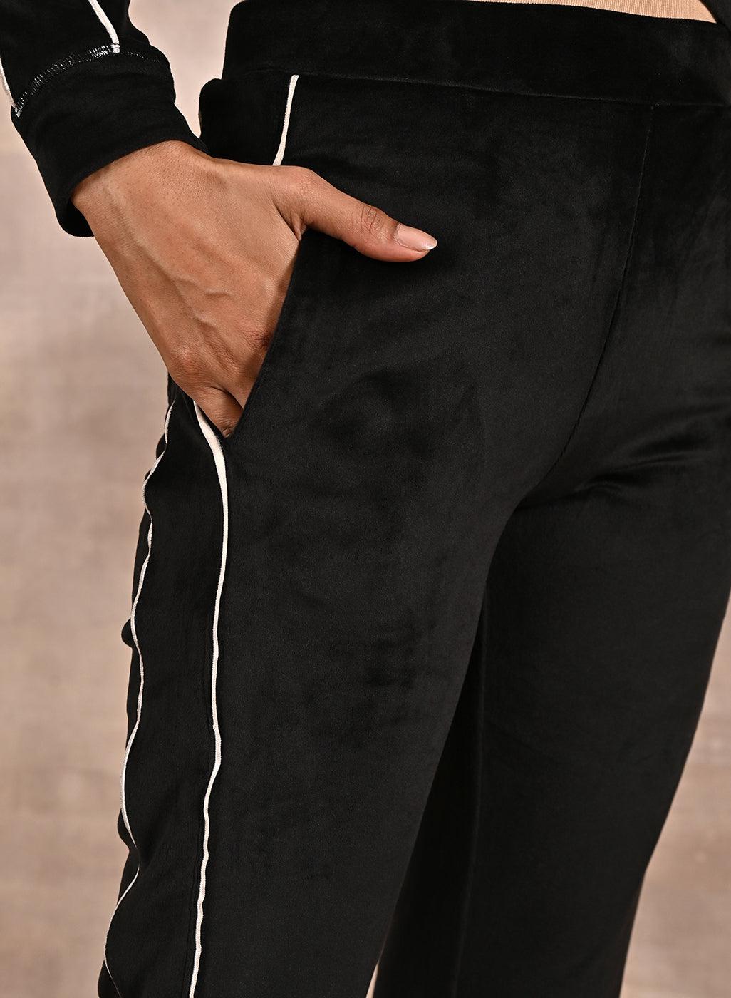 Black Tracksuit with Classic Collar and Zip Closure - Lakshita