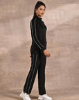 Black Tracksuit with Classic Collar and Zip Closure - Lakshita