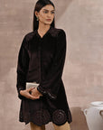 Brown Velvet Tunic with Cut Work & Hand Embroidery - Lakshita