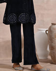 Navy Blue Velvet Tunic with Cut Work & Hand Embroidery - Lakshita