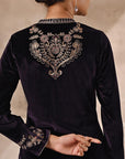 Purple Velvet Kurta With Geometrical Sequins Work - Lakshita