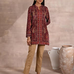 Maroon Multicolor Print Velvet Straight Kurti - Lakshita