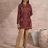 Maroon Multicolor Print Velvet Straight Kurti - Lakshita