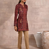Maroon Multicolor Print Velvet Straight Kurti - Lakshita