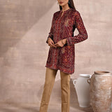 Maroon Multicolor Print Velvet Straight Kurti - Lakshita