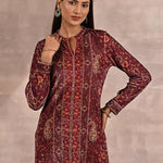 Maroon Multicolor Print Velvet Straight Kurti - Lakshita