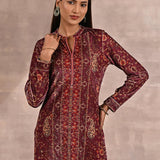 Maroon Multicolor Print Velvet Straight Kurti - Lakshita