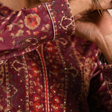 Maroon Multicolor Print Velvet Straight Kurti - Lakshita