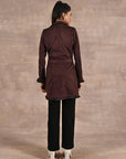Brown Long Belted Trench Coat with Fur Detailing - Lakshita