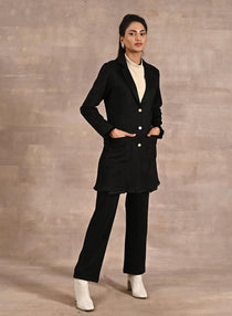 Black Long Belted Trench Coat with Fur Detailing - Lakshita