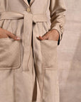 Ivory Stylish Suede Coat with Front Pocket & Notched Collar - Lakshita