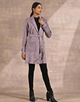 Lavender Suede Coat with Front Pocket & Notched Collar - Lakshita