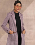 Lavender Suede Coat with Front Pocket & Notched Collar - Lakshita