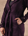 Purple Full Sleeve Tie Belt Trench Coat - Lakshita