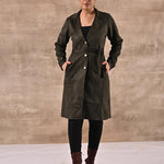 Green Full Sleeve Tie Belt Trench Coat - Lakshita
