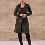 Green Full Sleeve Tie Belt Trench Coat - Lakshita