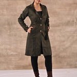 Green Full Sleeve Tie Belt Trench Coat - Lakshita